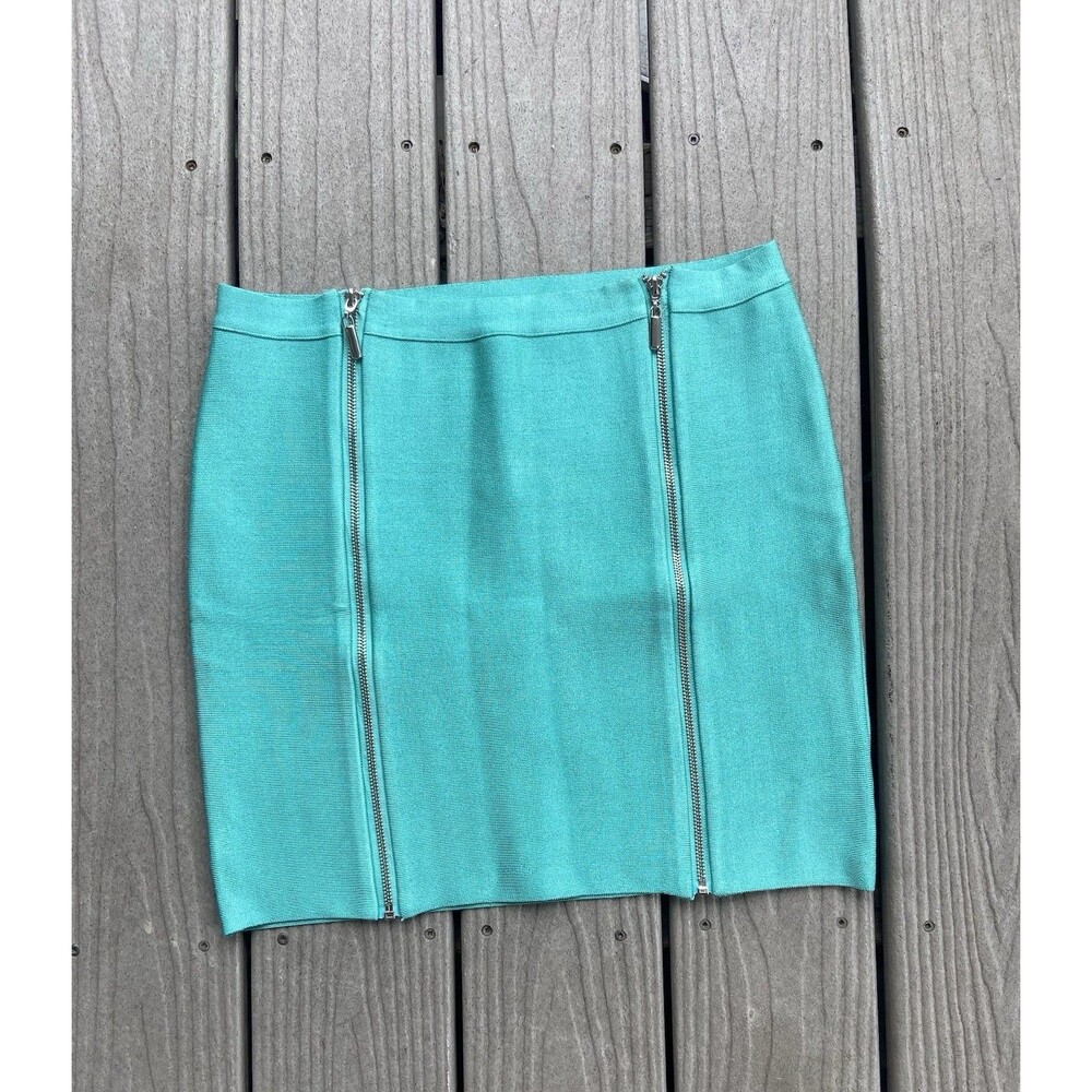 Bebe Womens L Turquoise Bodycon Mini Skirt Dual Zip Stretch Y2K Clubwear